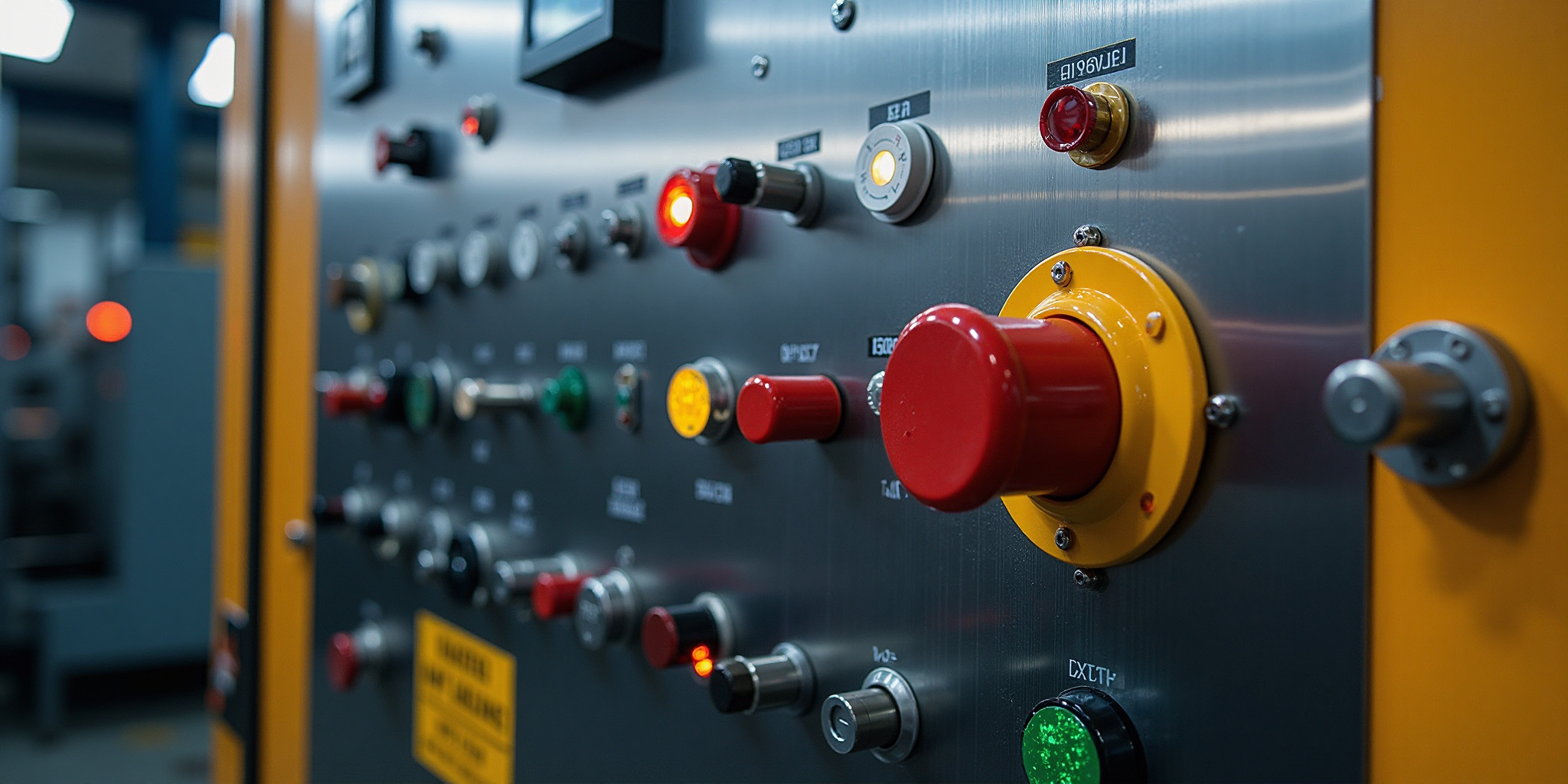 Industrial control panel mounted on a warehouse wall