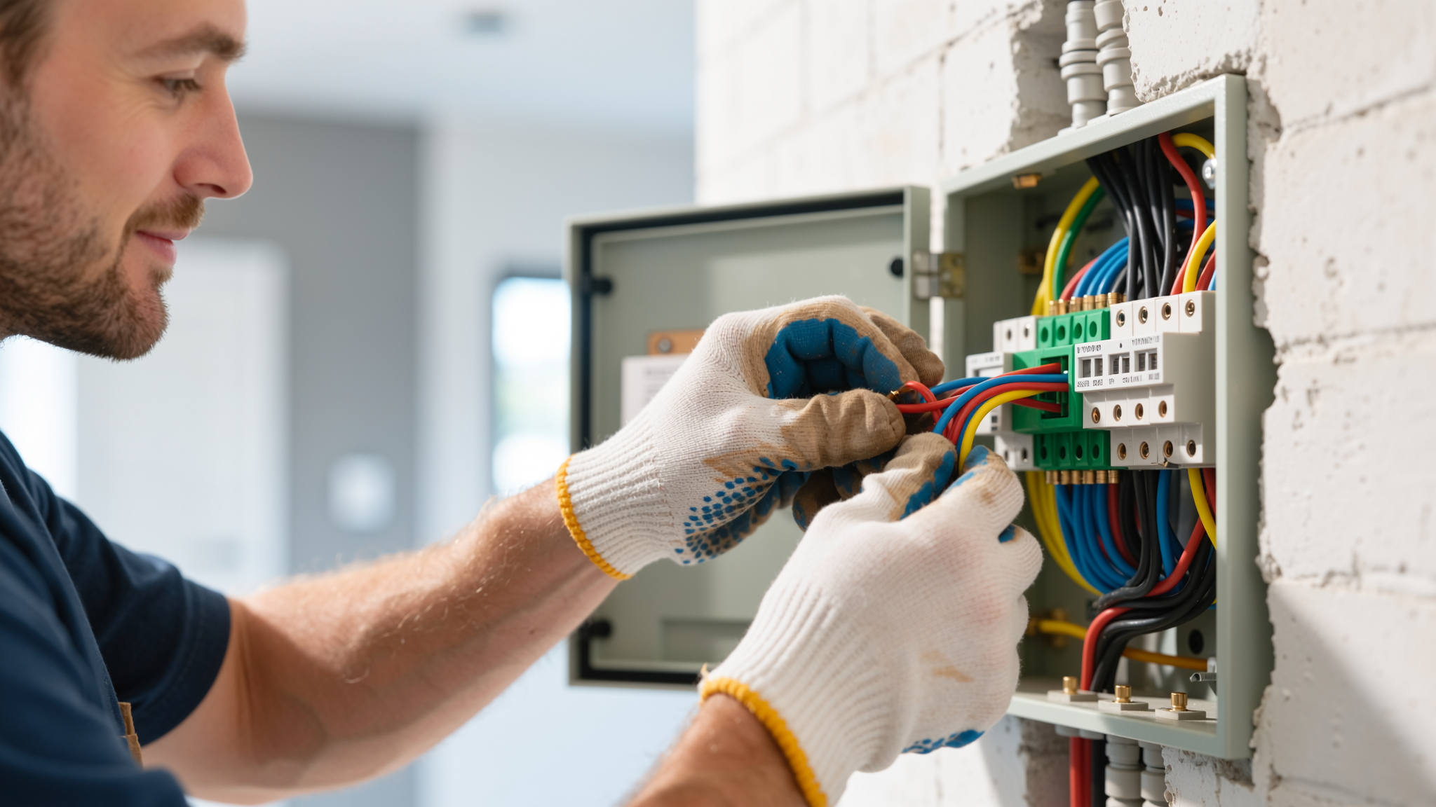 Technician working on a door operator during installation