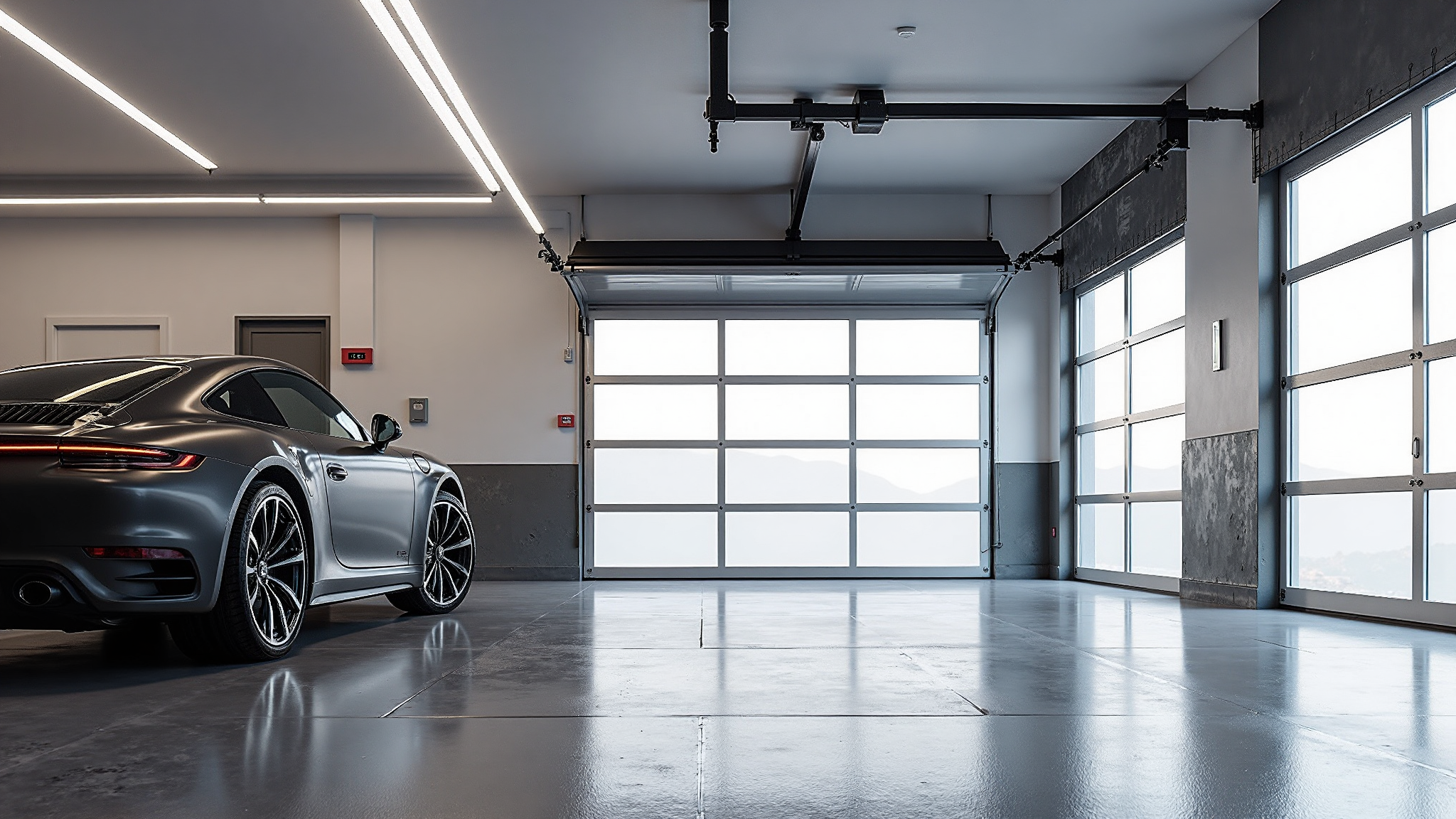 Automated sectional door in a workshop