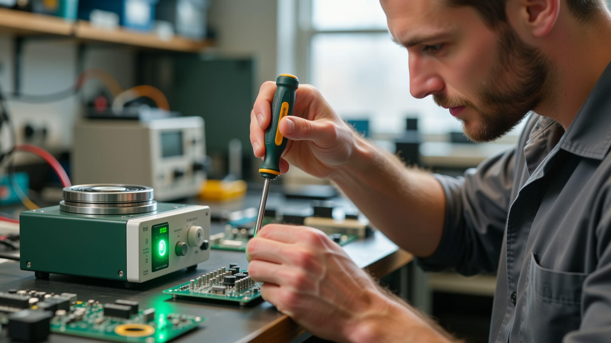 Electrician wiring a safety edge on a door